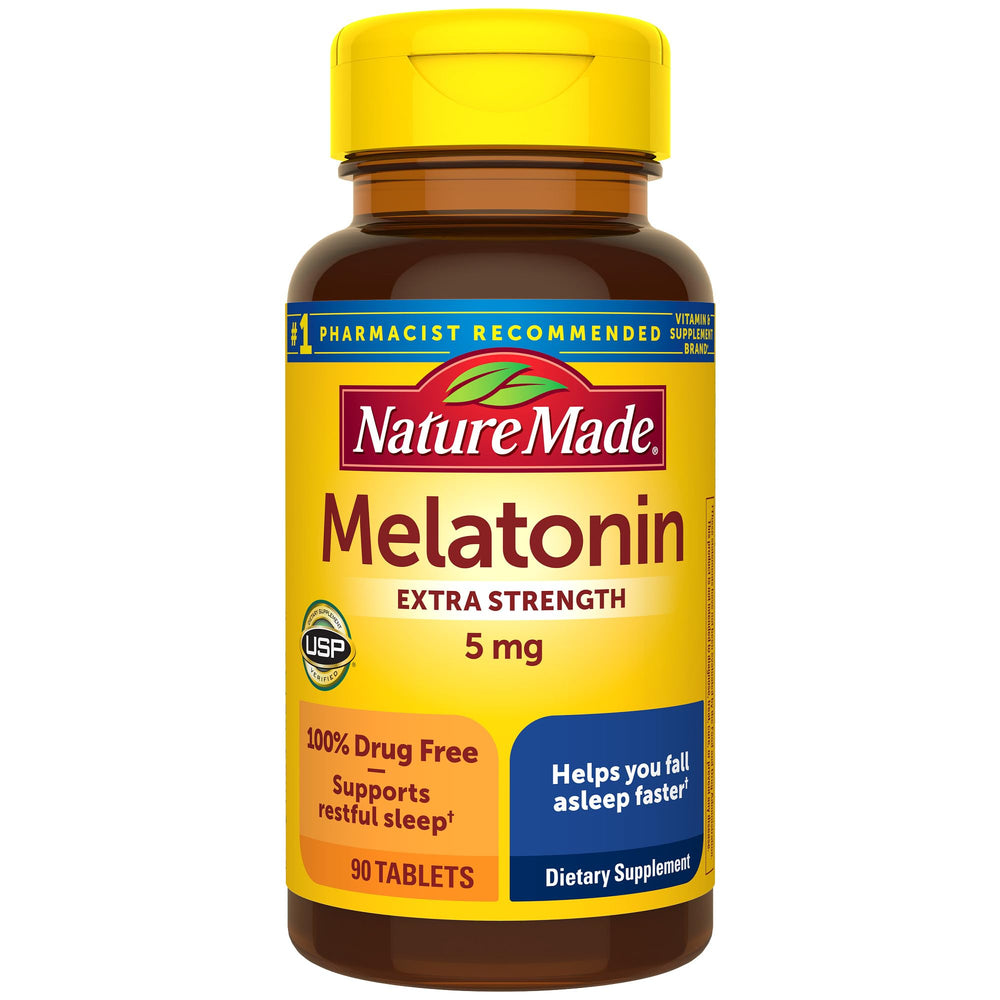 Nature Made Melatonin 5mg bottle featuring sleep support packaging.