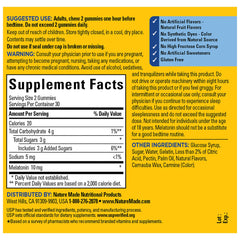 Nature Made Melatonin Gummies ingredients panel on packaging for quality.