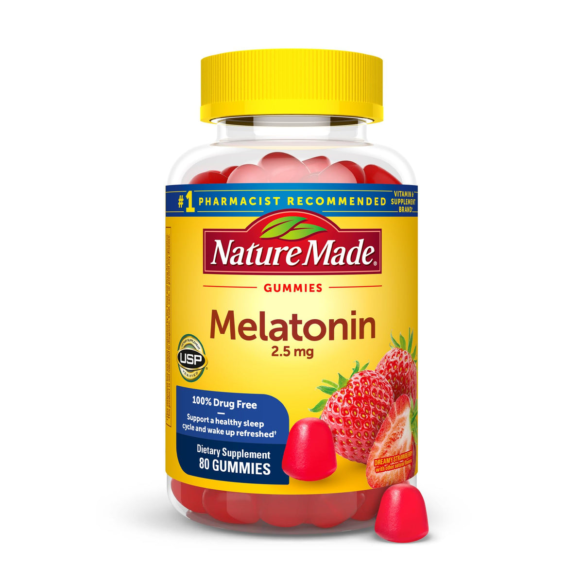 Nature Made Melatonin Gummies 2.5 mg bottle for a calm nightly routine.