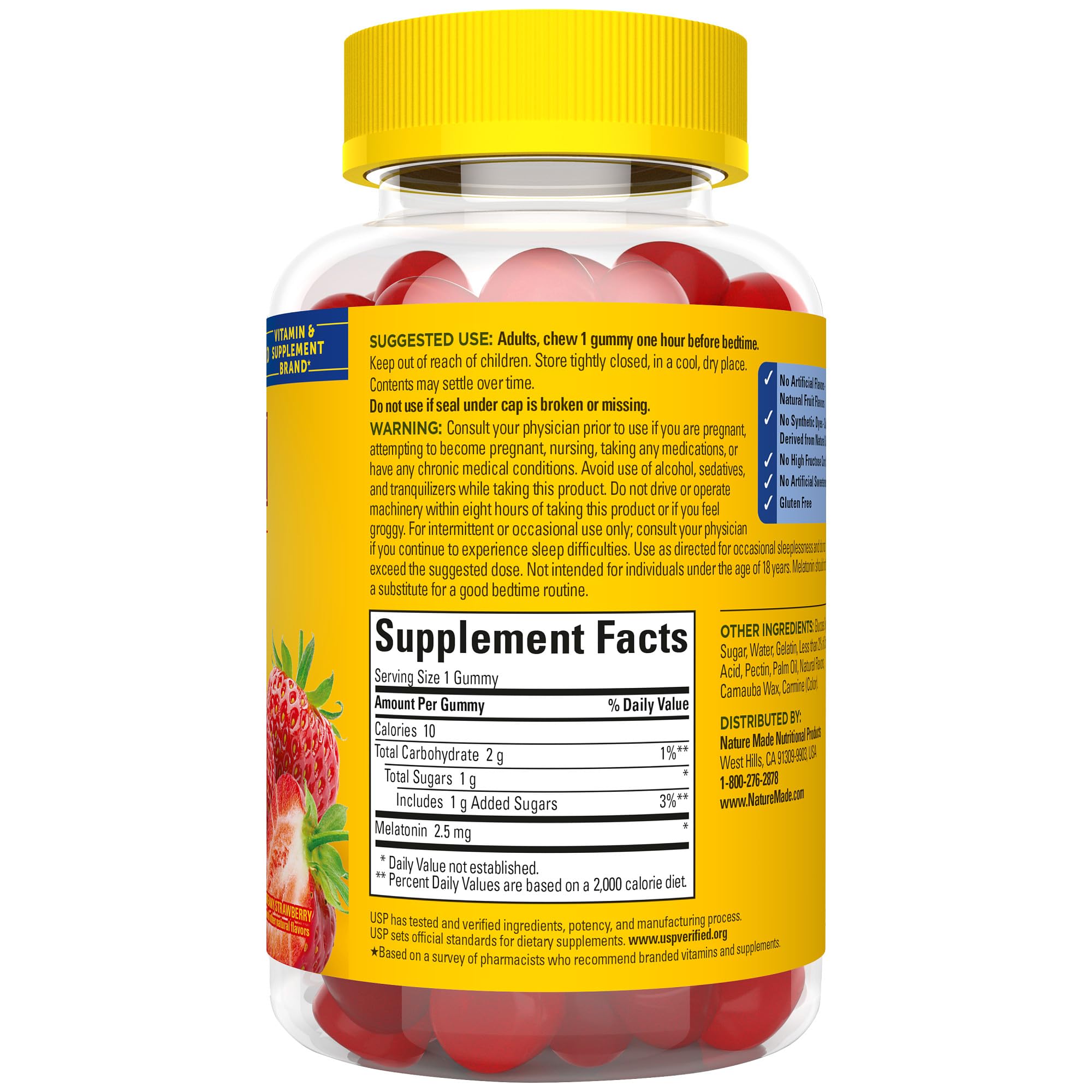 Nature Made Melatonin Gummies brand logo closeup conveys trust and quality.