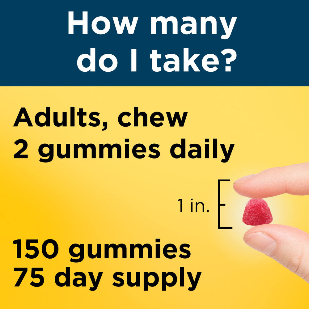 Close-up of two gummies representing the two-gummy daily serving