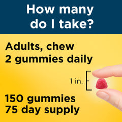 Close-up of two gummies representing the two-gummy daily serving