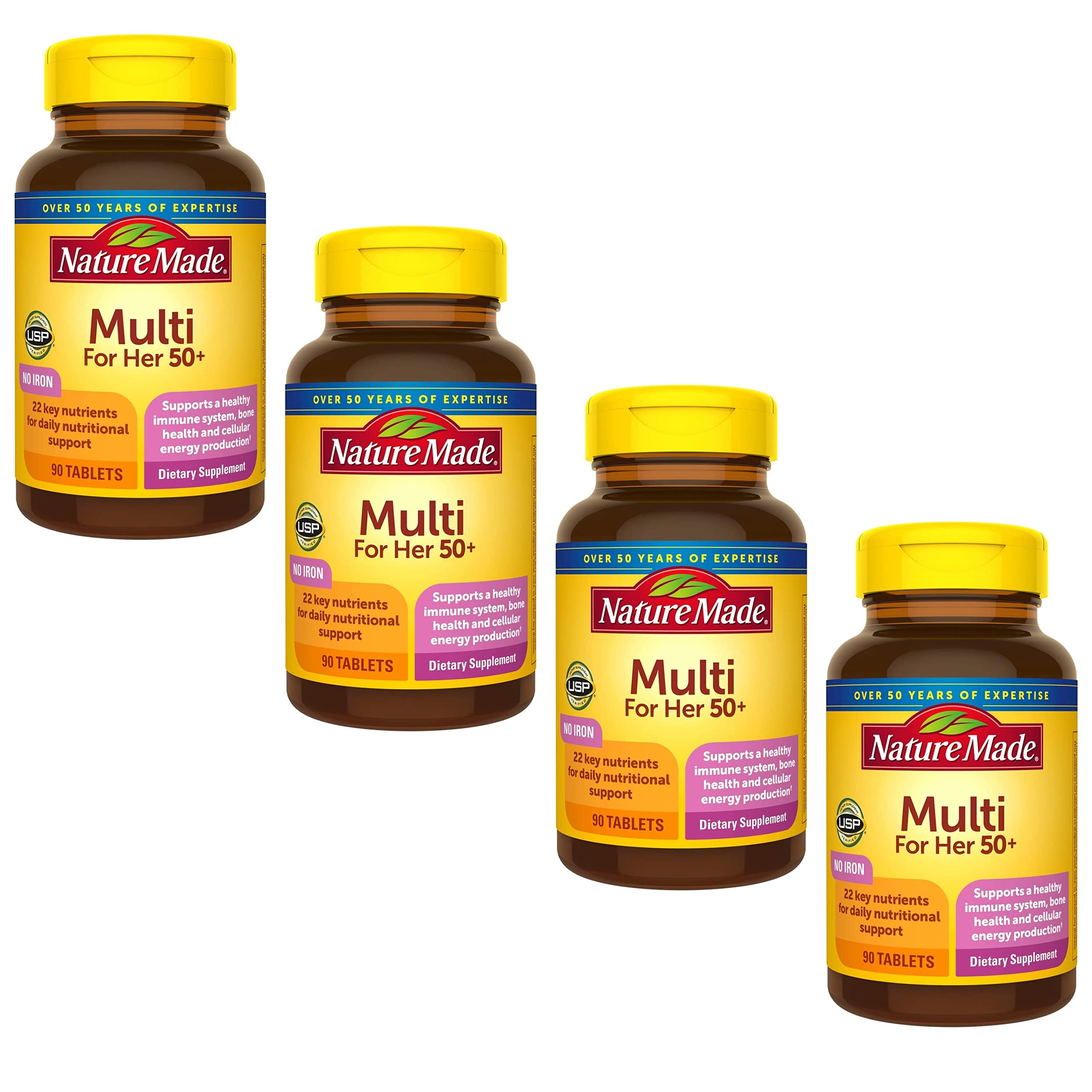 Nature Made Multi for Her 50+ bottle front promoting daily nutritional support