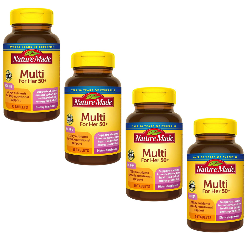 Nature Made Multi for Her 50+ bottle front promoting daily nutritional support