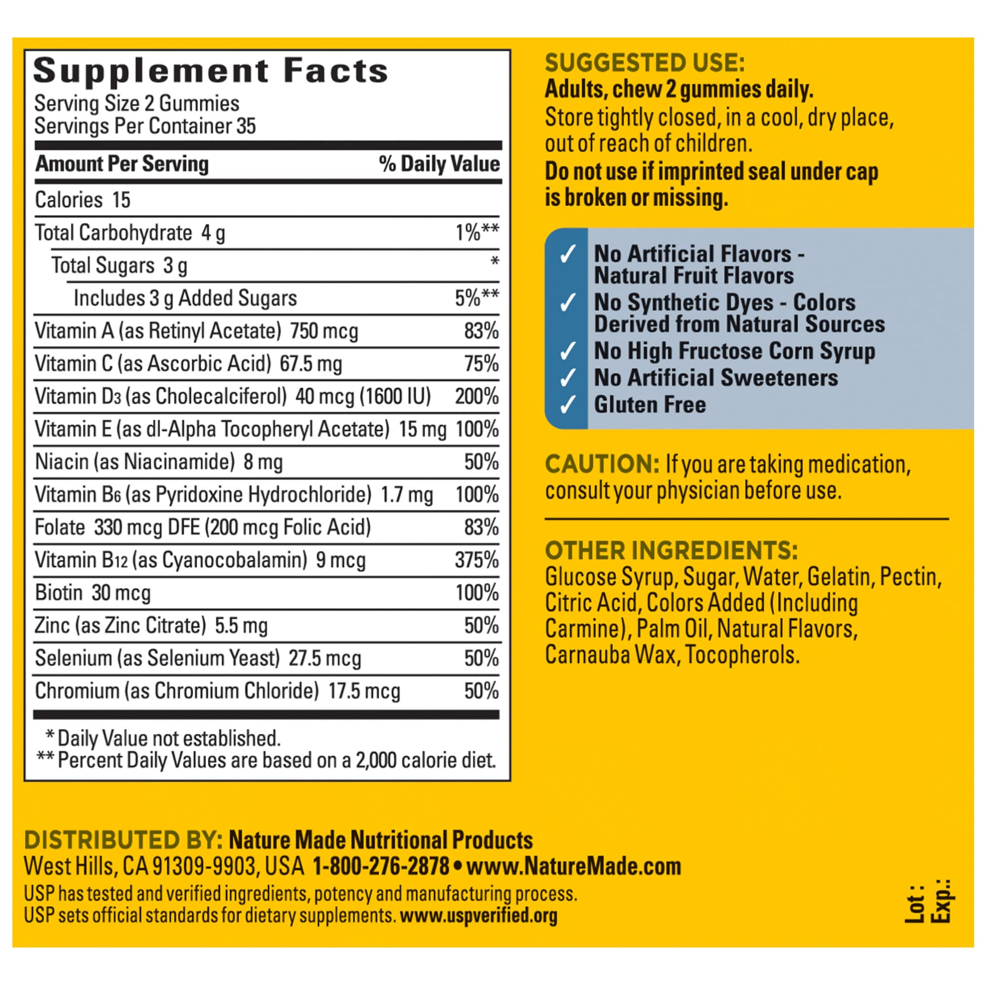 Nature Made Multi for Him Gummies daily dose indication of two gummies per day.