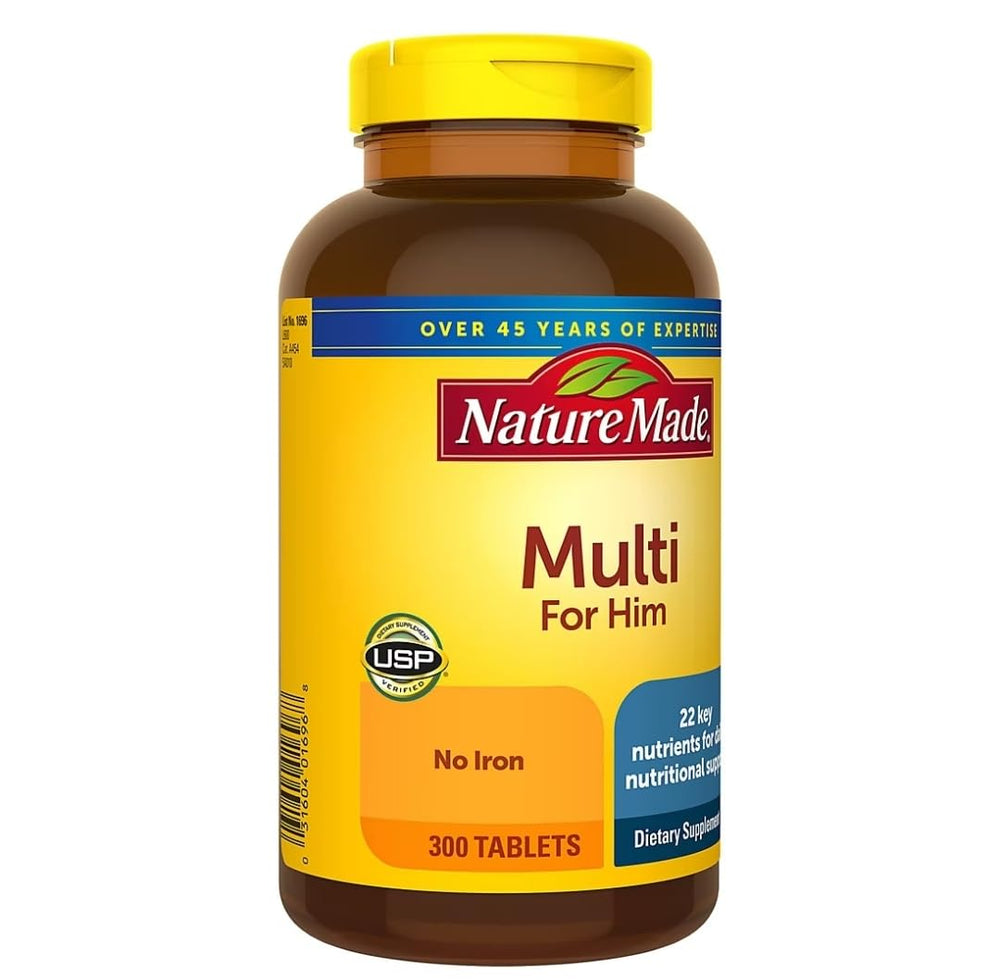 Nature Made Multivitamin for Him 300-day supply bottle on shelf