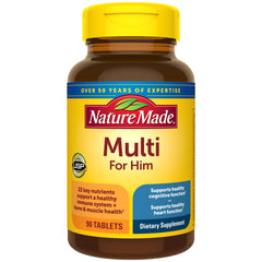 Nature Made Multivitamin for Him bottle showing daily 90-tablet supply