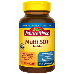 Nature Made Multivitamin For Him 50+ bottle offers daily nutritional support for men 50+.