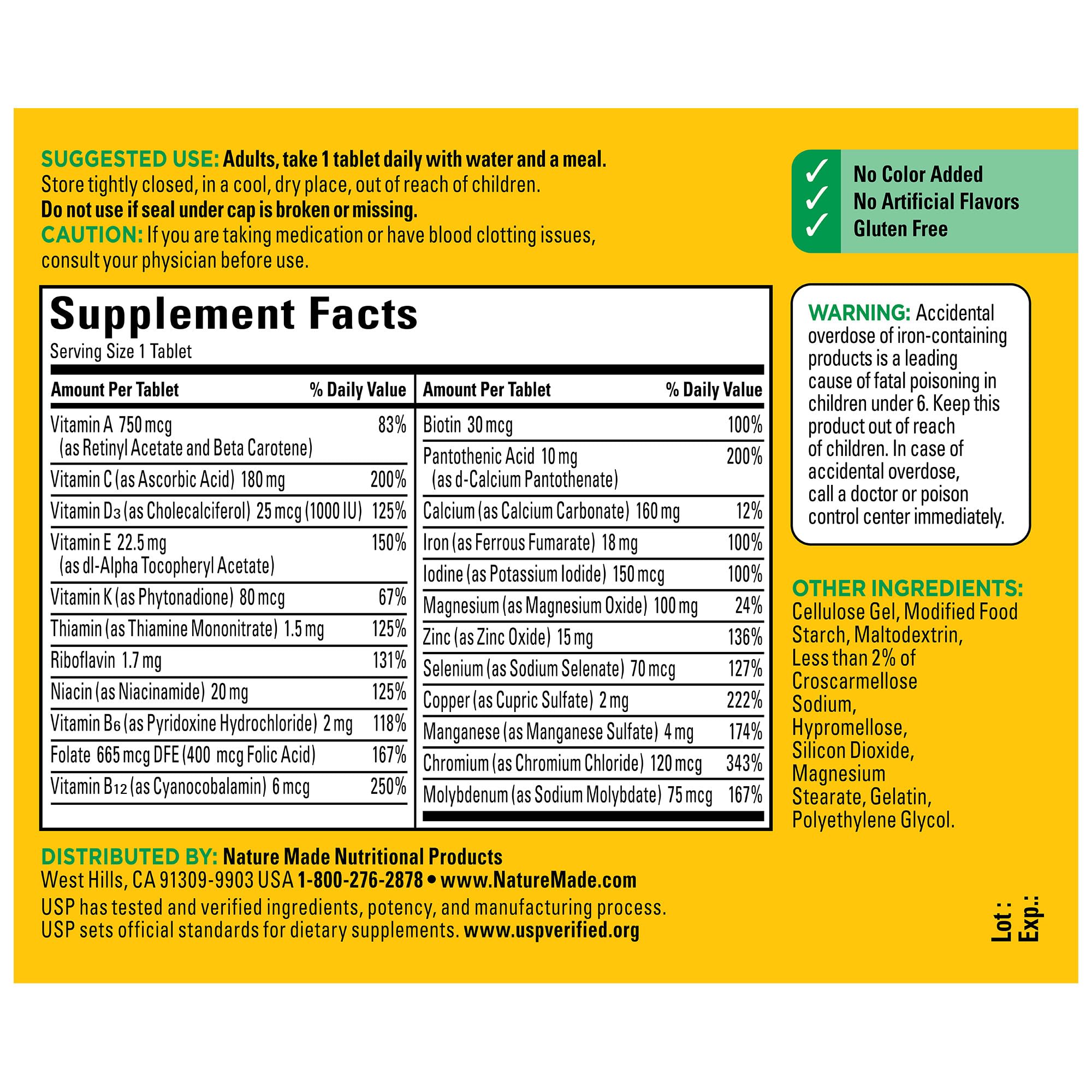 Nature Made multivitamin with water and meal demonstrates simple daily intake.