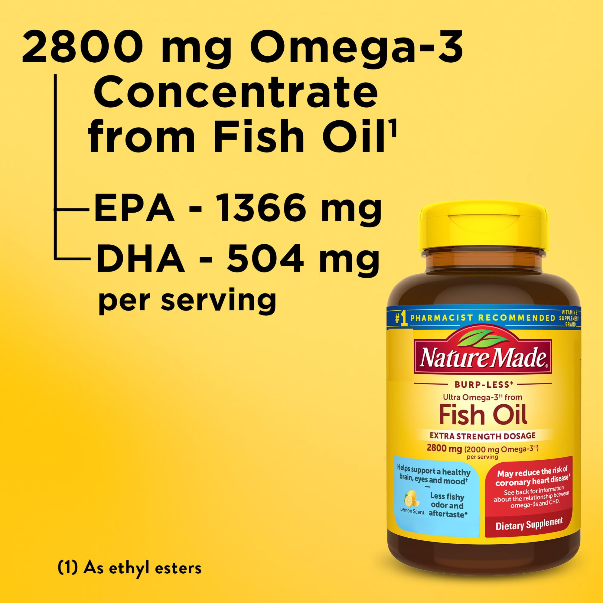 Purified Nature Made Omega-3 image highlighting contaminant removal for safer daily use.