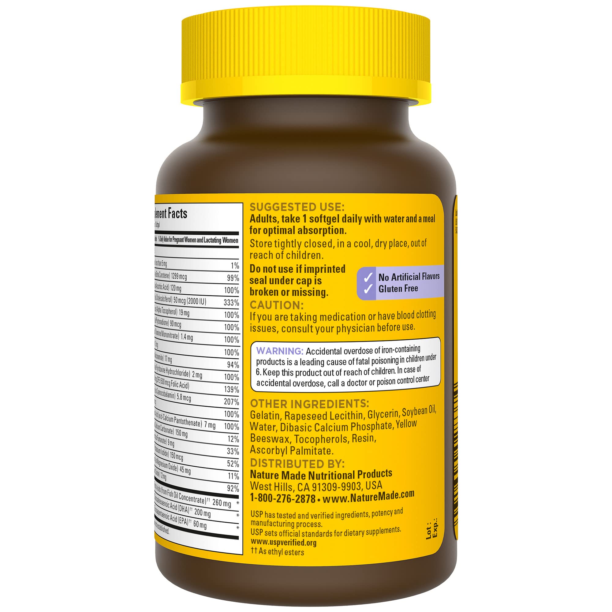 Nature Made Postnatal Multivitamin + DHA on a kitchen counter for easy daily use