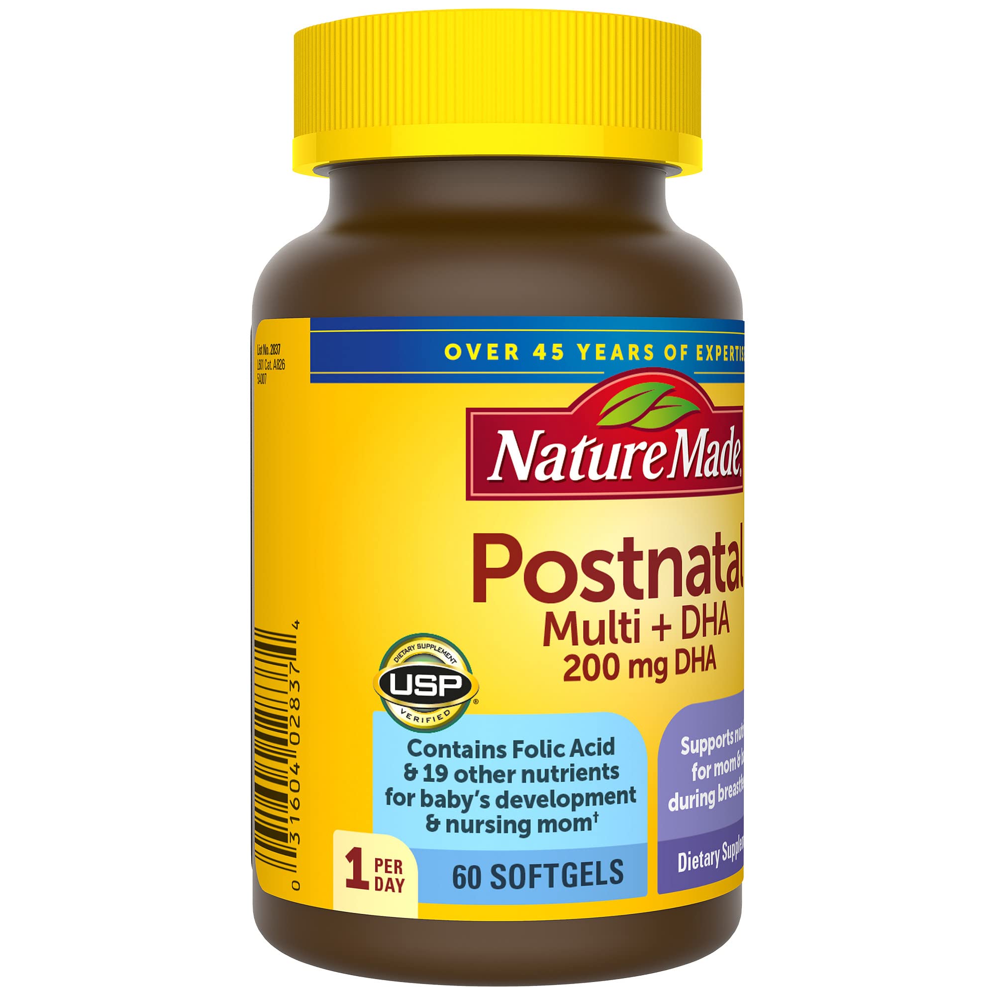 USP verified seal on Nature Made Postnatal Multivitamin + DHA packaging