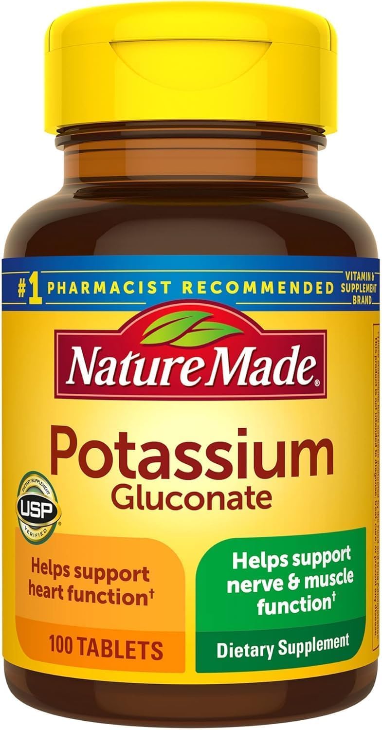 Nature Made Potassium Gluconate 550mg bottle front highlighting electrolyte support for daily wellness