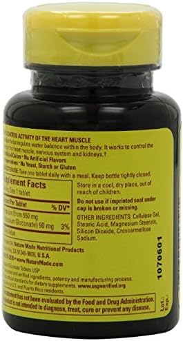 Nature Made Potassium Gluconate 550mg bottle open with tablets ready for use