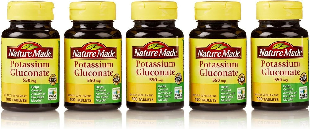 Nature Made Potassium Gluconate 550mg bottle top showing easy daily mineral supplementation