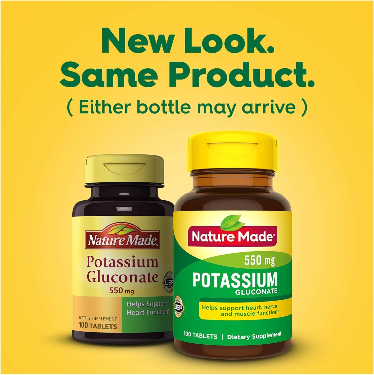 Nature Made Potassium Gluconate 550mg label close-up noting gluten-free formulation