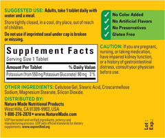 Nature Made Potassium Gluconate 550mg tablets close-up emphasizing high bioavailability