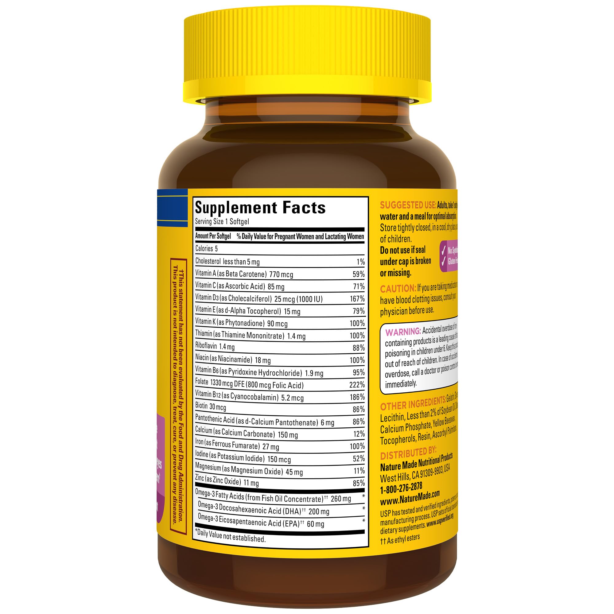 Nature Made Prenatal usage instructions on pack support easy daily routine.