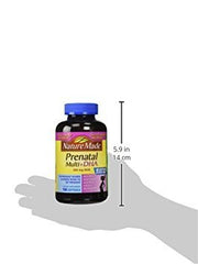 Nature Made Prenatal Multi + DHA bottle beside a prenatal routine setup