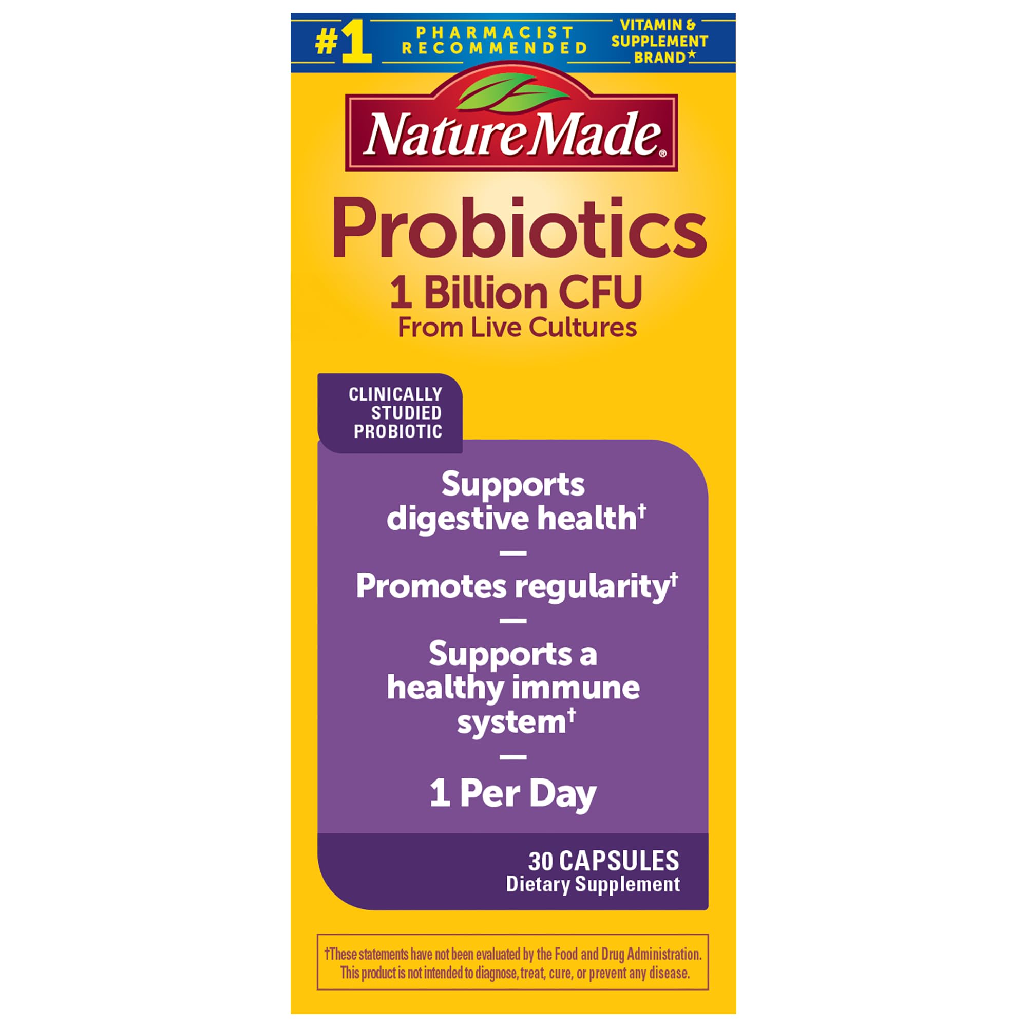 Nature Made Probiotic Capsules 1B CFU visual highlighting potency