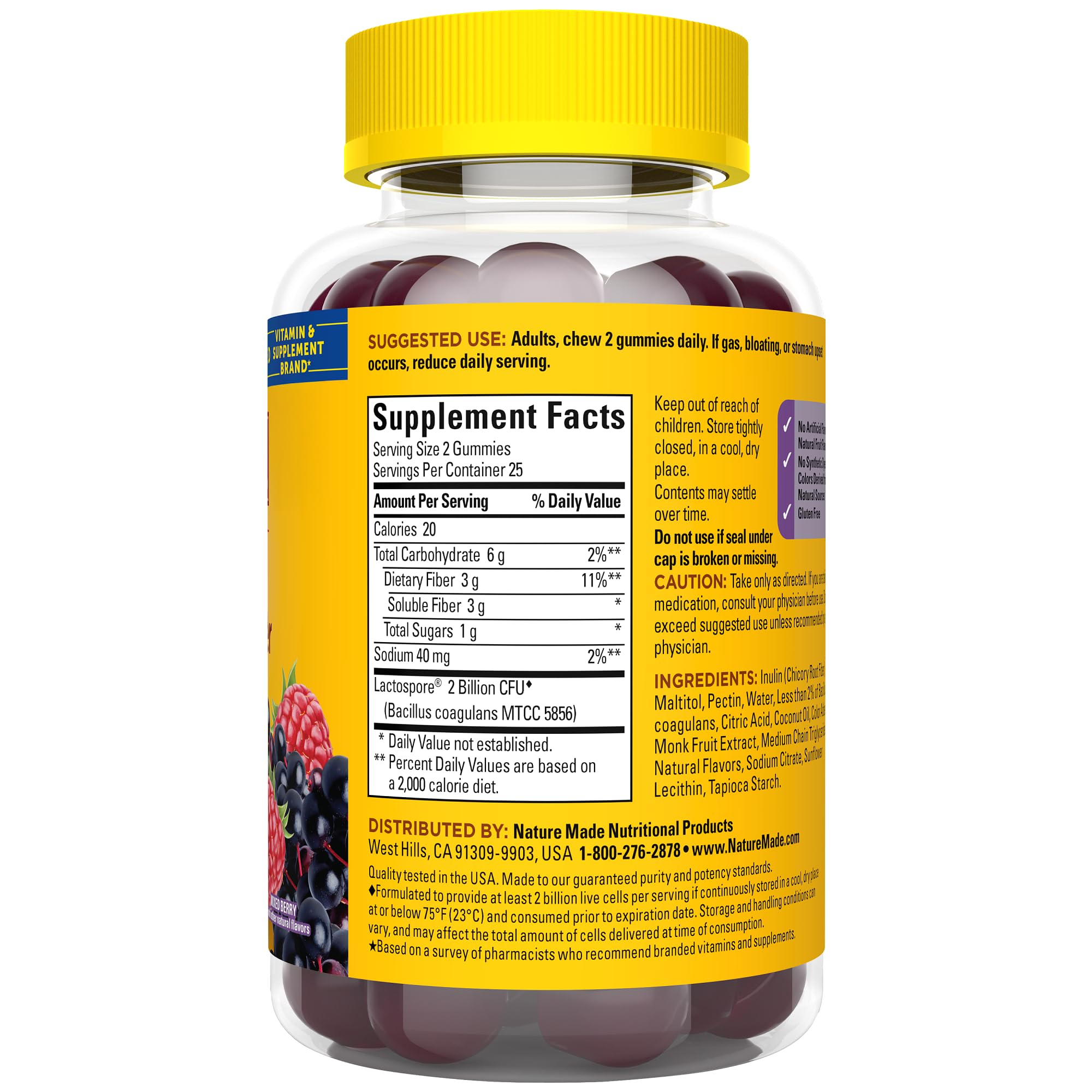 Digestive system illustration with Nature Made gummies indicating gut health support