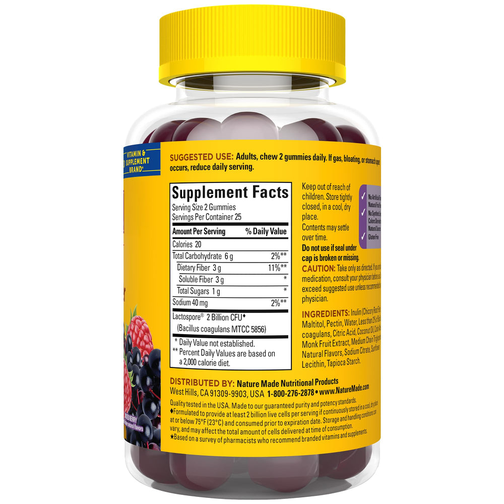 Digestive system illustration with Nature Made gummies indicating gut health support