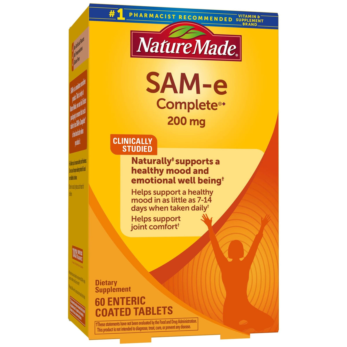 Nature Made SAM-e 200 mg Complete bottle front shows mood support and daily wellness.