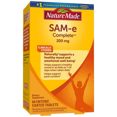 Nature Made SAM-e 200 mg Complete bottle front shows mood support and daily wellness.