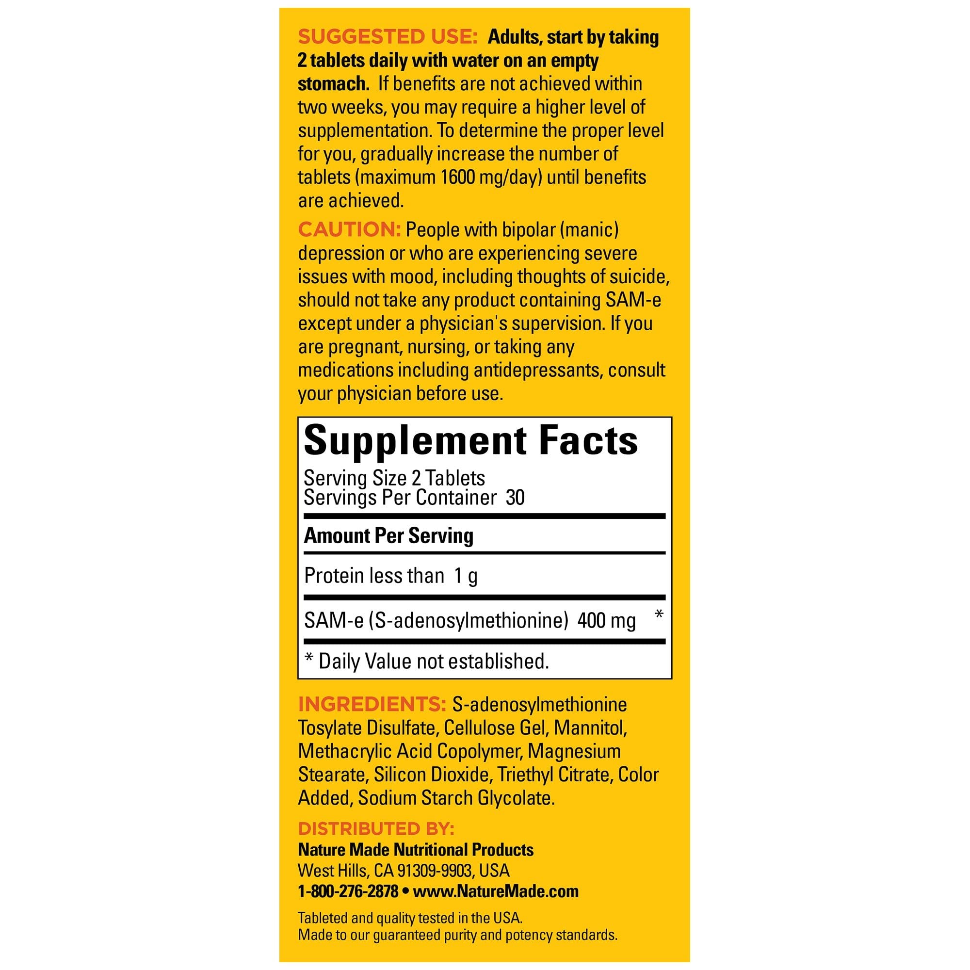 Nature Made SAM-e 200 mg Complete gluten-free badge on packaging.