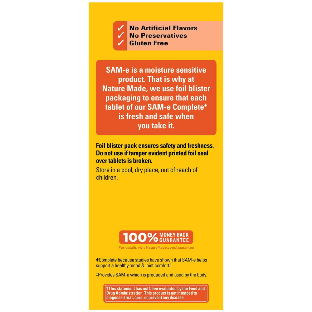 Nature Made SAM-e 200 mg Complete pharmacist-recommended branding.