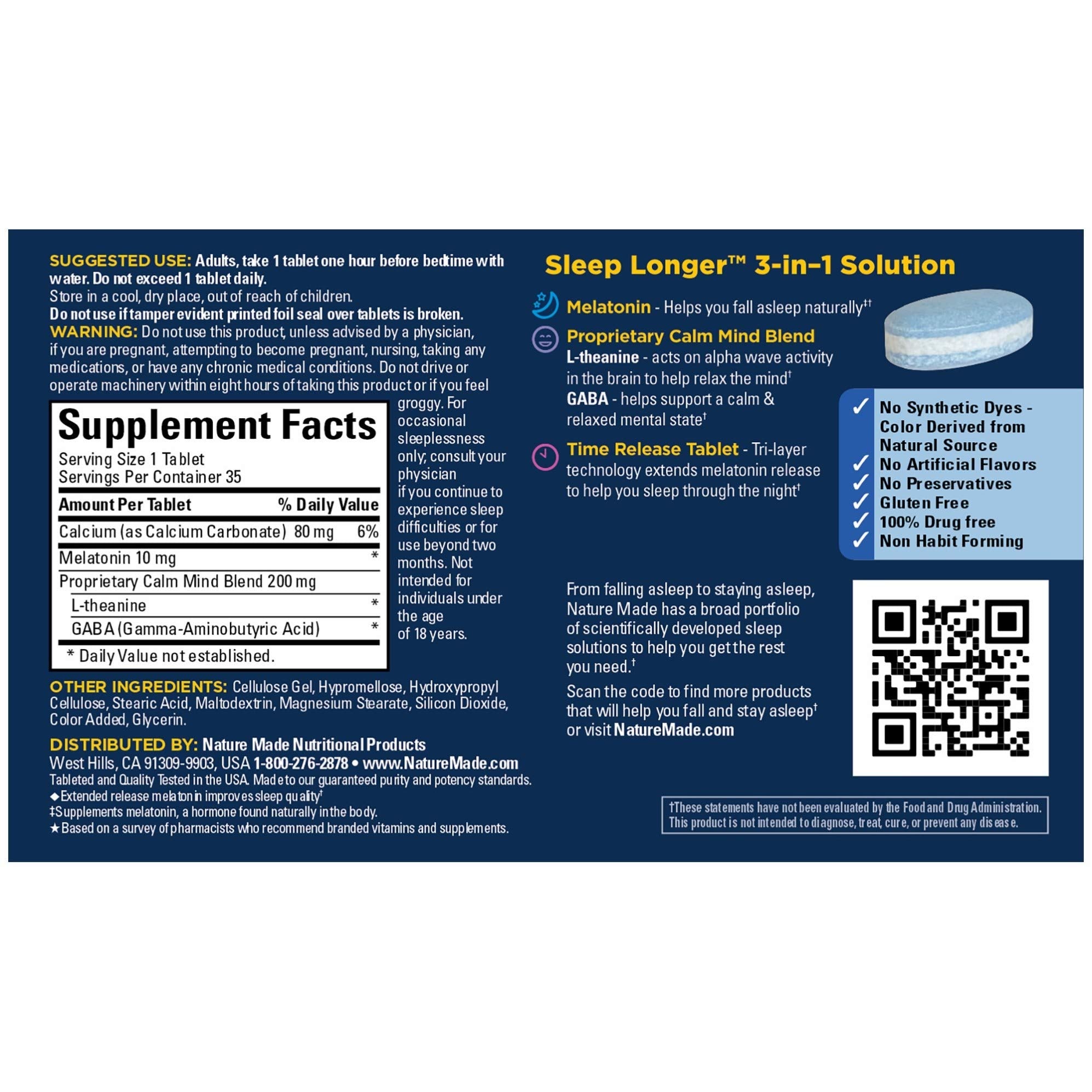 Nature Made Sleep Longer bottle closeup emphasizes time-release melatonin design