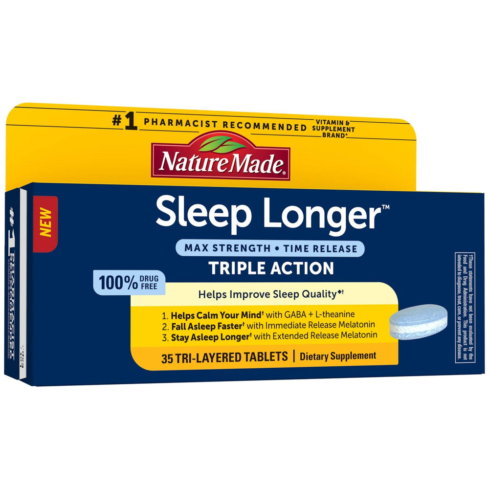 Nature Made Sleep Longer box front highlights packaging for a simple nightly routine