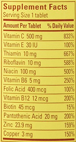 Nature Made Stress B Complex with Zinc bottle label highlighting B vitamins for mood and focus.