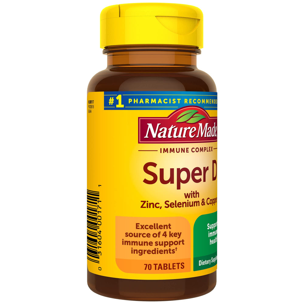 Nature Made Super D Immune Complex tablet closeup showing texture.
