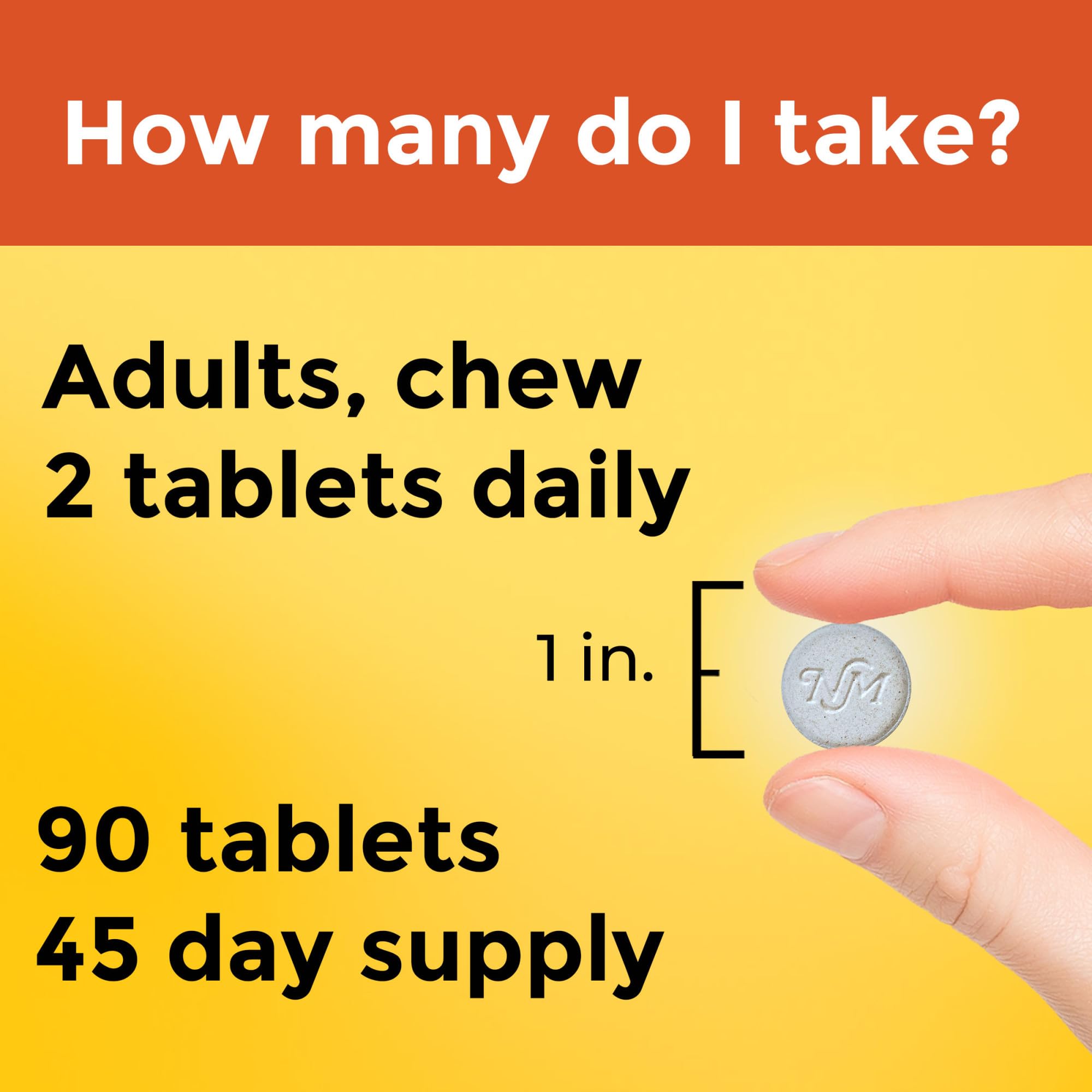 Two chewables next to calendar illustrating twice-daily serving