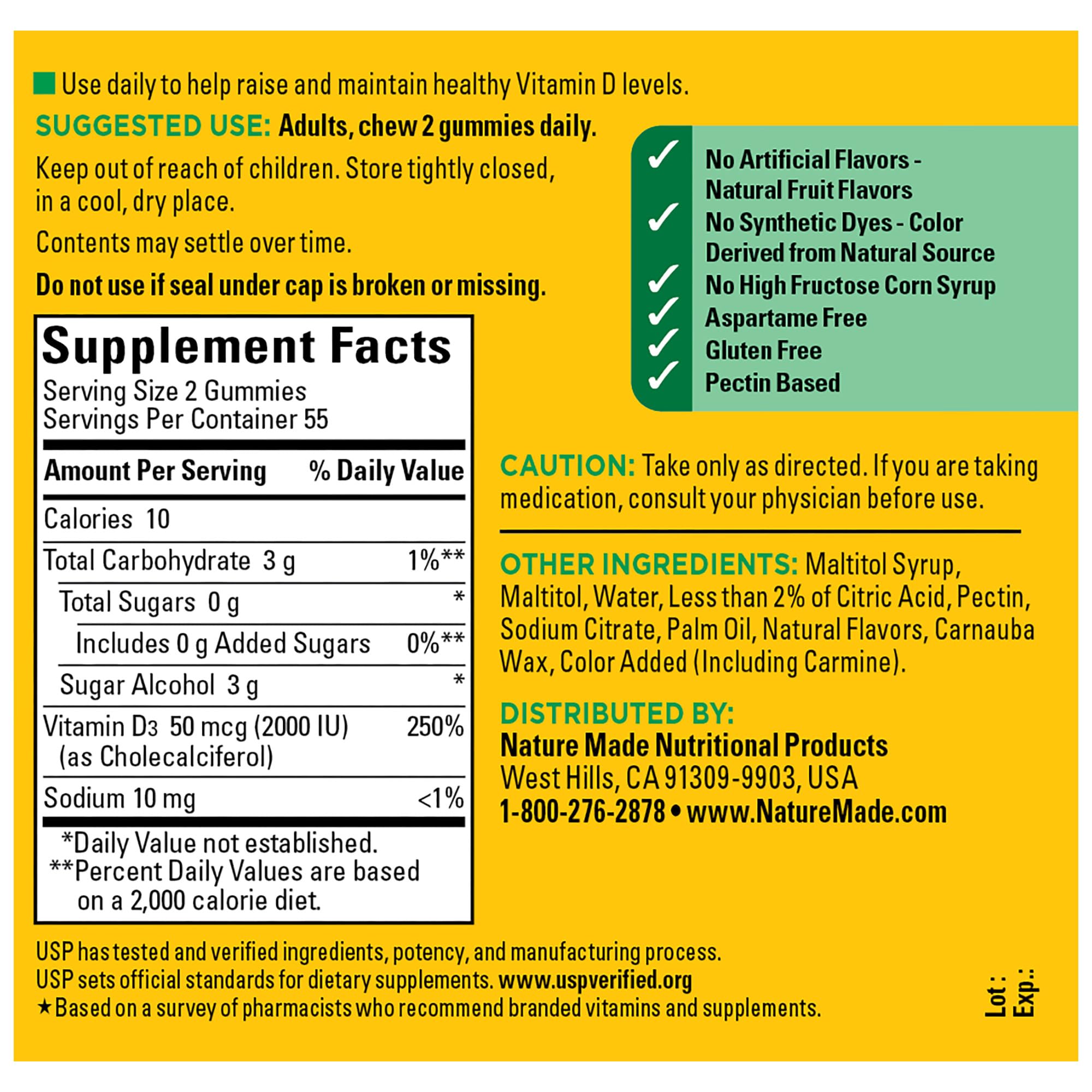 Nature Made Dosis diaria: dos gomitas al día.