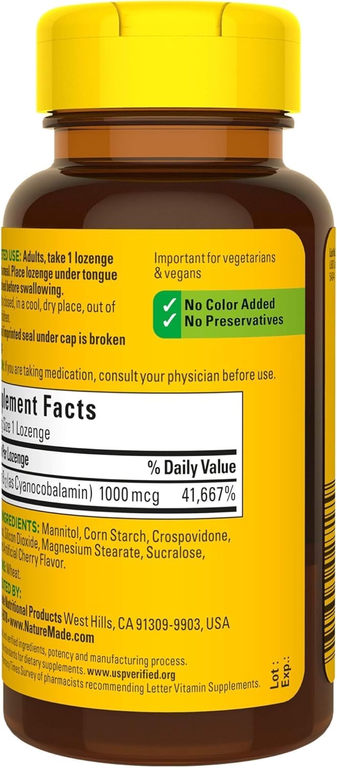 Nature Made Vitamin B-12 1000 mcg lozenge under tongue dissolving for convenient use.