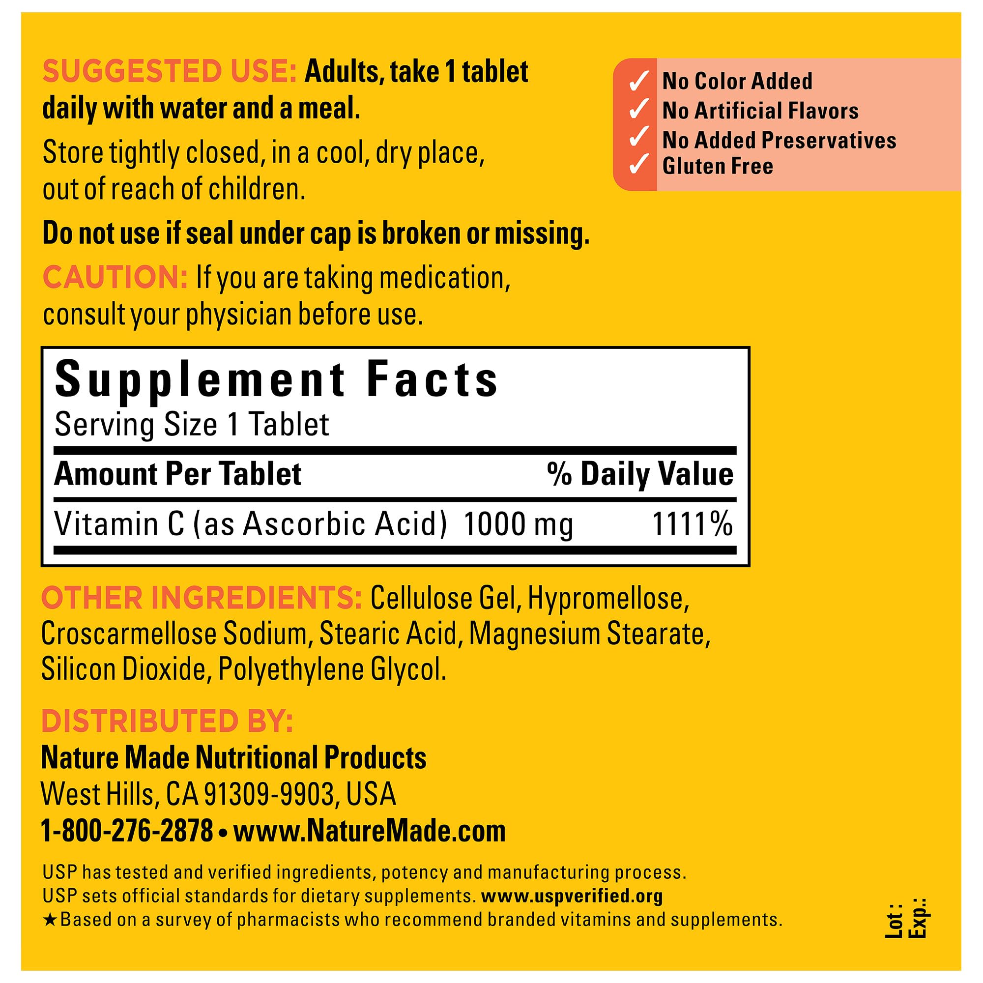 Nature Made Vitamin C 1000 mg USP Verified badge signals trusted potency.
