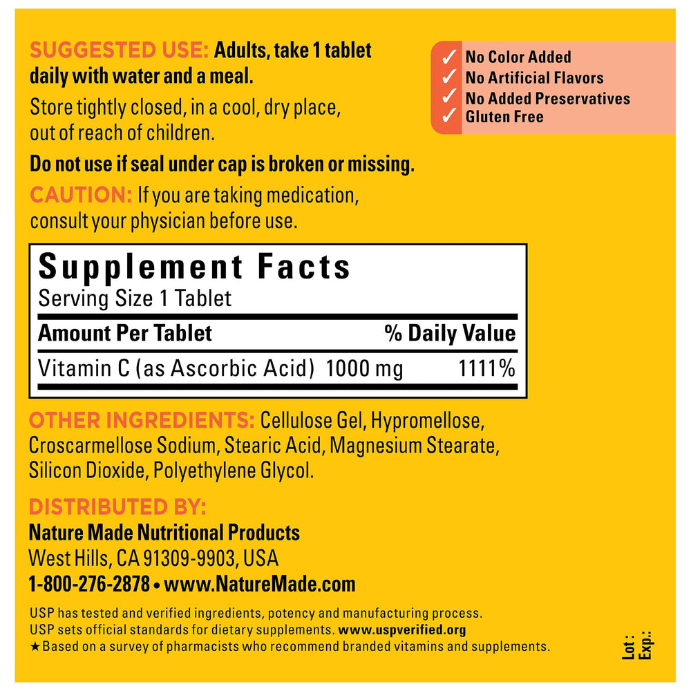 Nature Made Vitamin C 1000 mg USP Verified badge signals trusted potency.