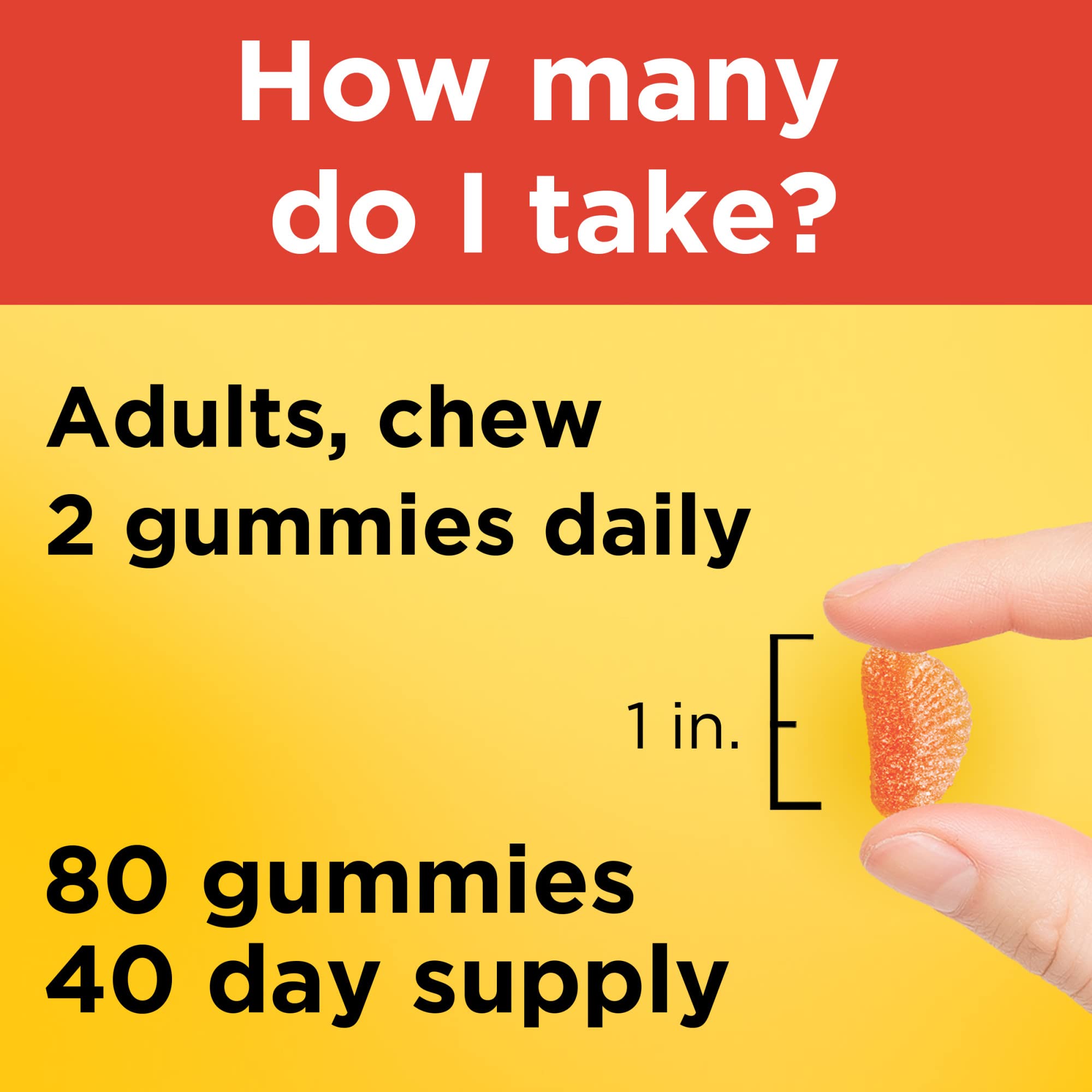 80 gummy bottle representing a 40-day supply of vitamin C for daily use.