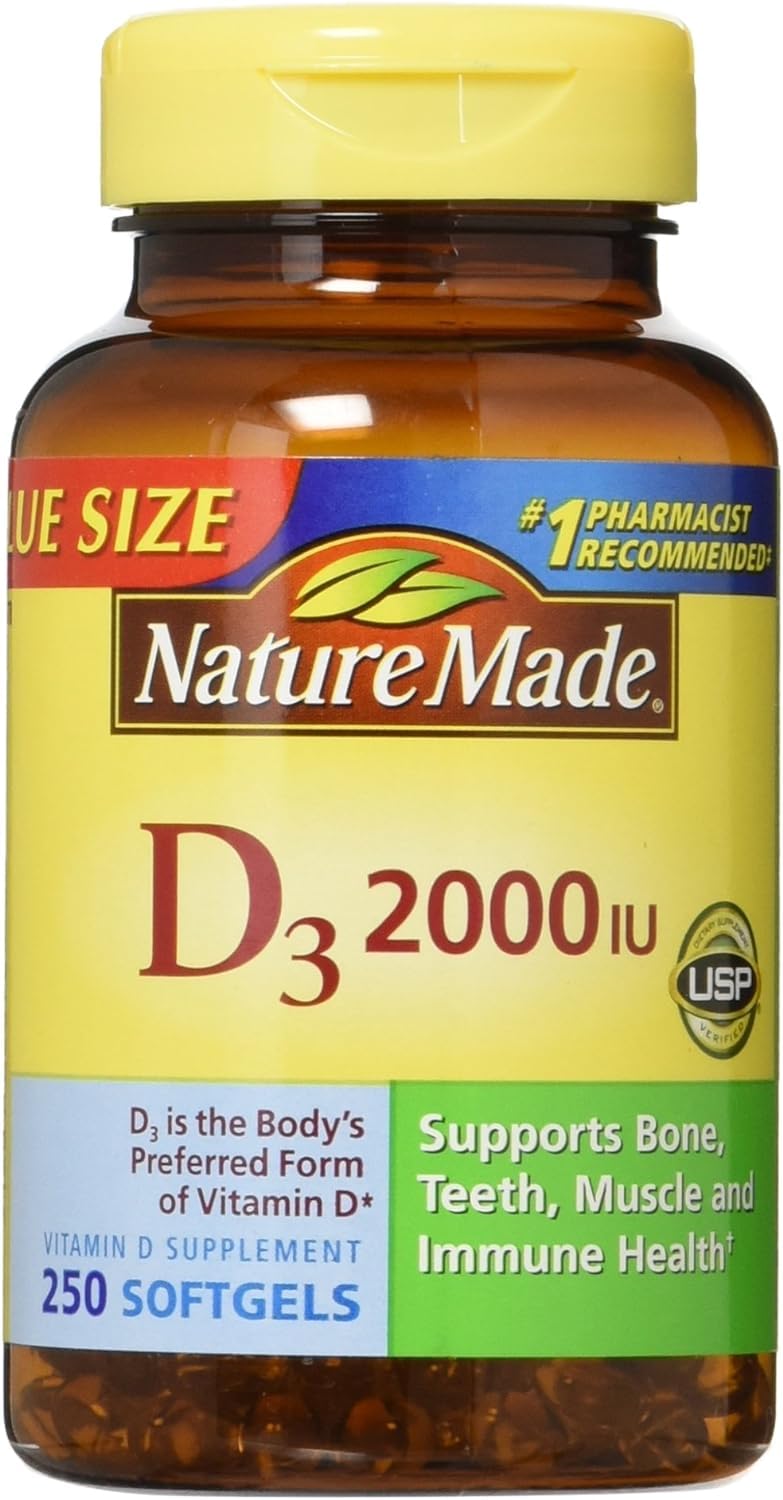 Nature Made Vitamin D3 2000 IU liquid softgels bottle for daily wellness support.
