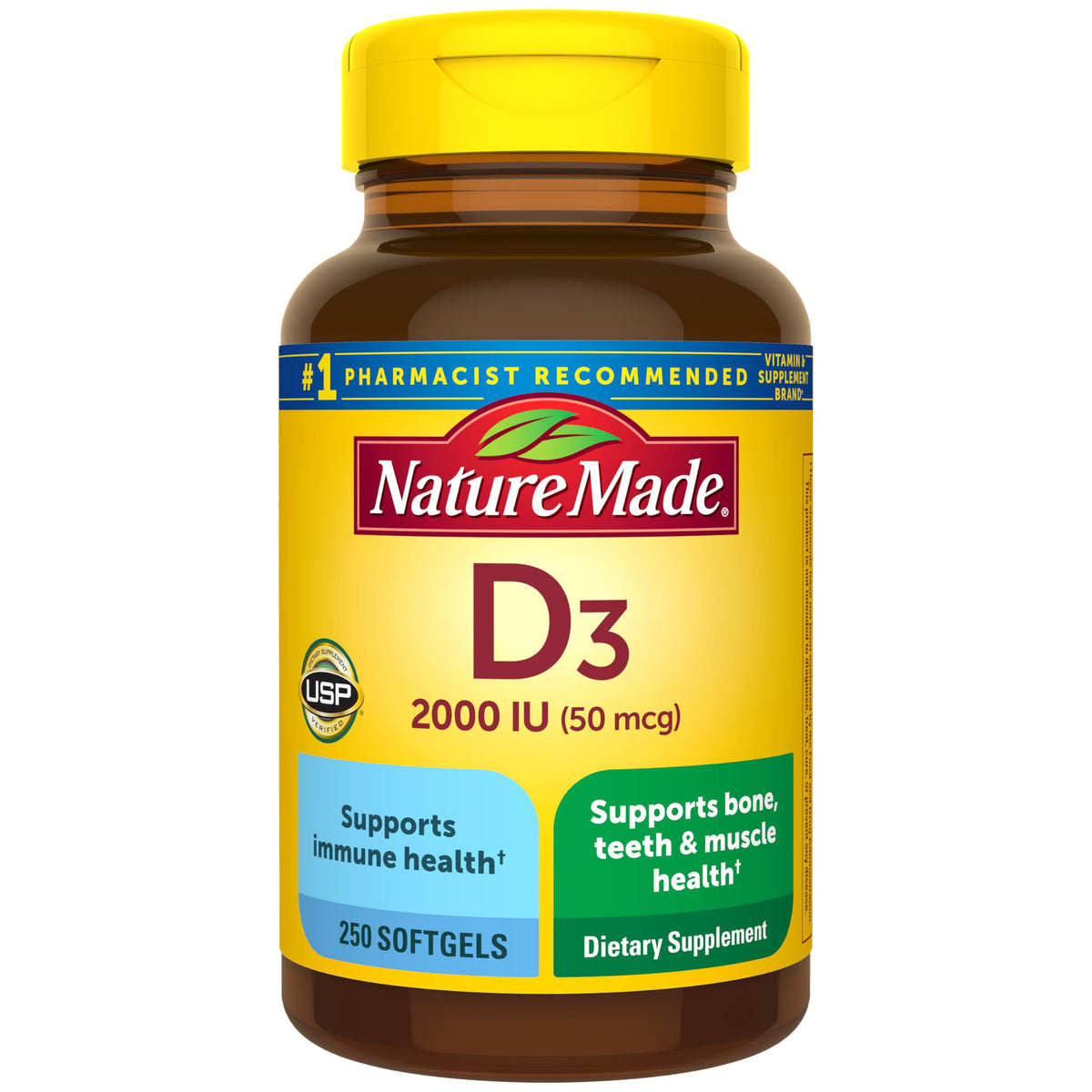 Nature Made Vitamin D3 2000 IU softgel for immune and bone health support