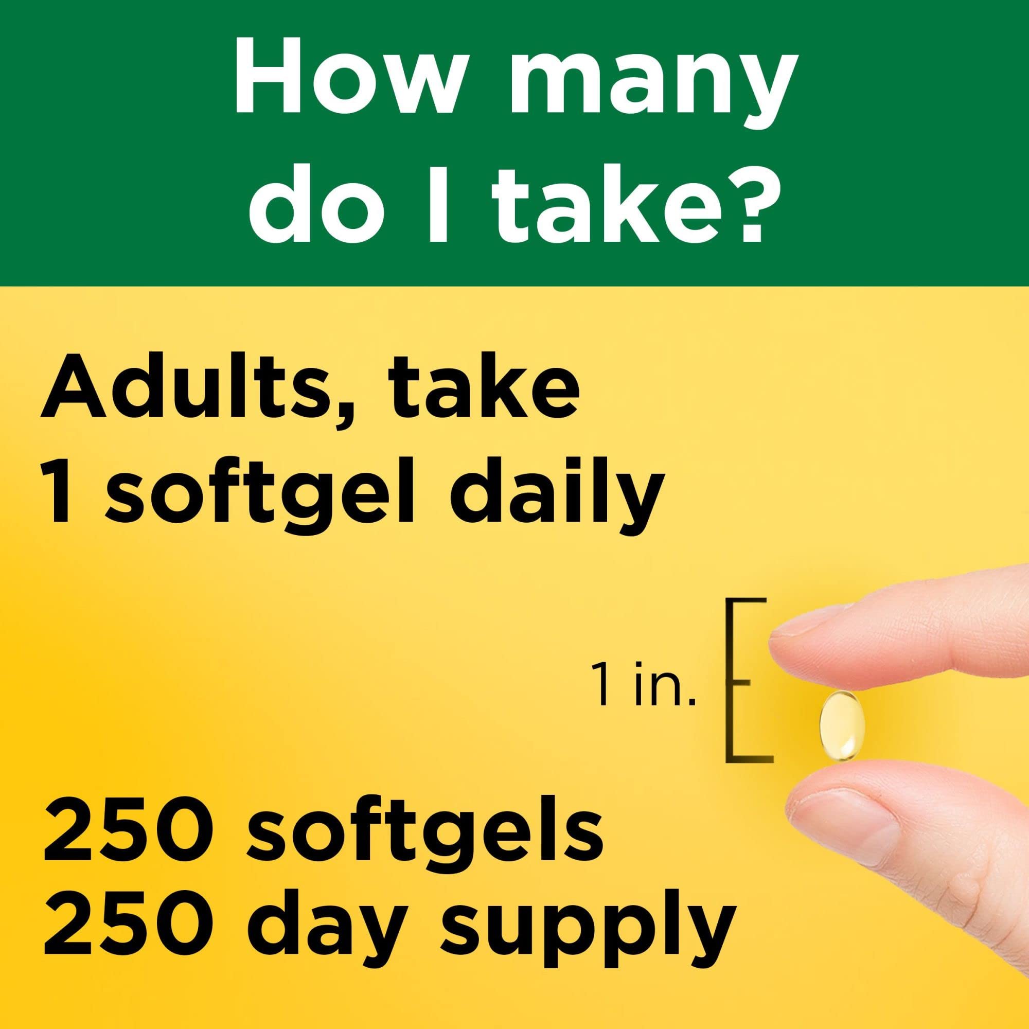 Nature Made Vitamin D3 2000 IU softgels glass bottle on counter