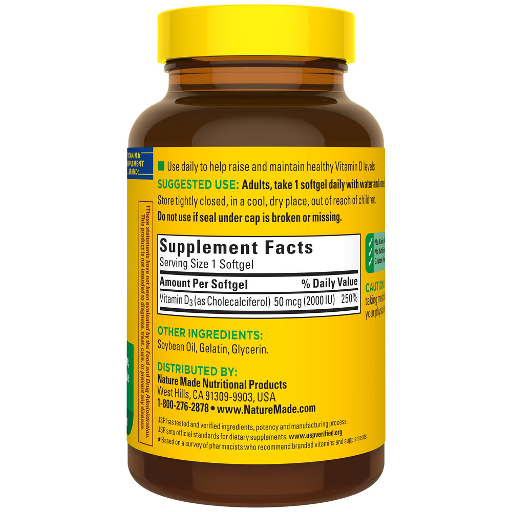 Nature Made Vitamin D3 2000 IU softgels in packaging ready to add