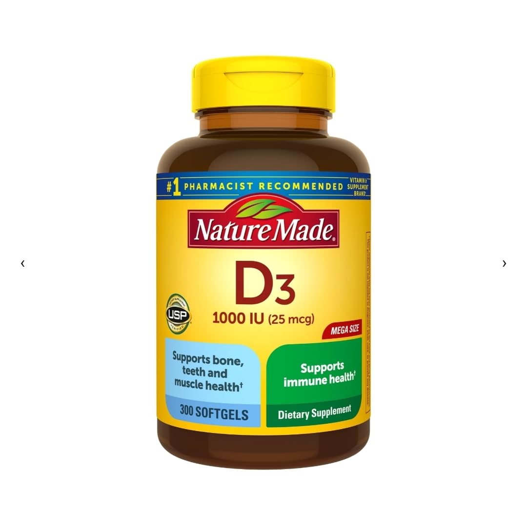 Nature Made Vitamin D3 300 softgels bottle for daily immune and bone support