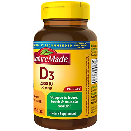 Nature Made Vitamin D3 2000 IU supports bone and teeth health.