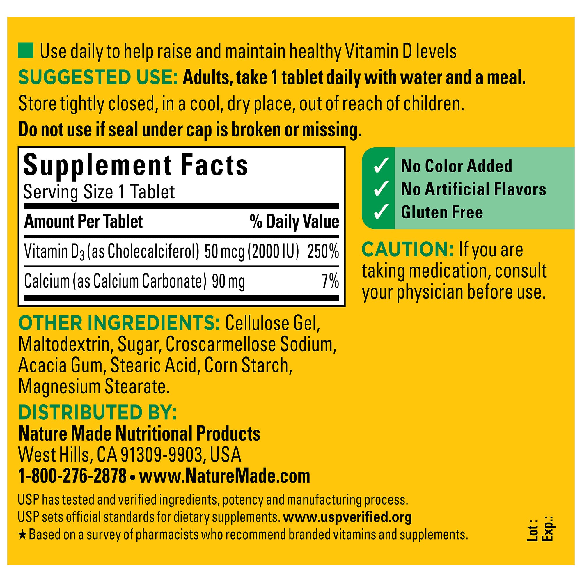 Nature Made Vitamin D3 daily-use tablets ready with a meal