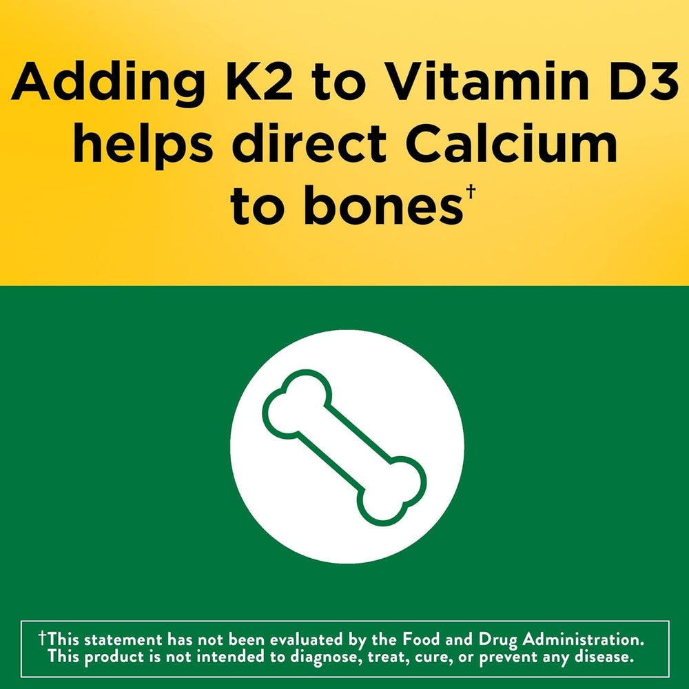 Nature Made Vitamin D3 K2 bottle label showing USA ingredients and immune support