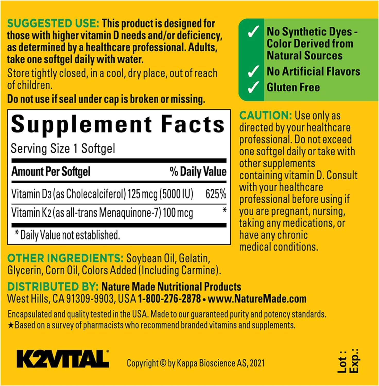 Nature Made D3 K2 glass with softgels ready for daily intake