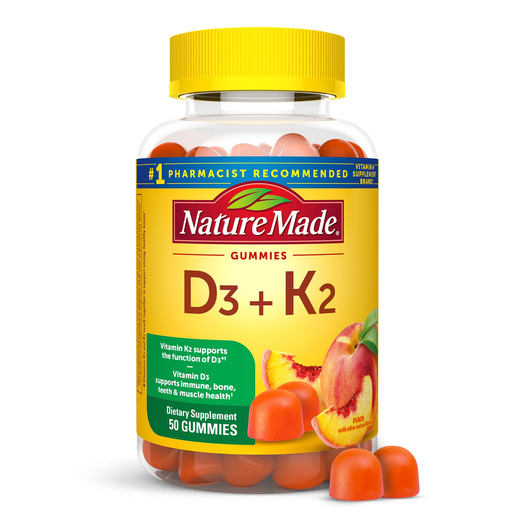 Nature Made Vitamin D3 K2 Gummies bottle front showing bone health support